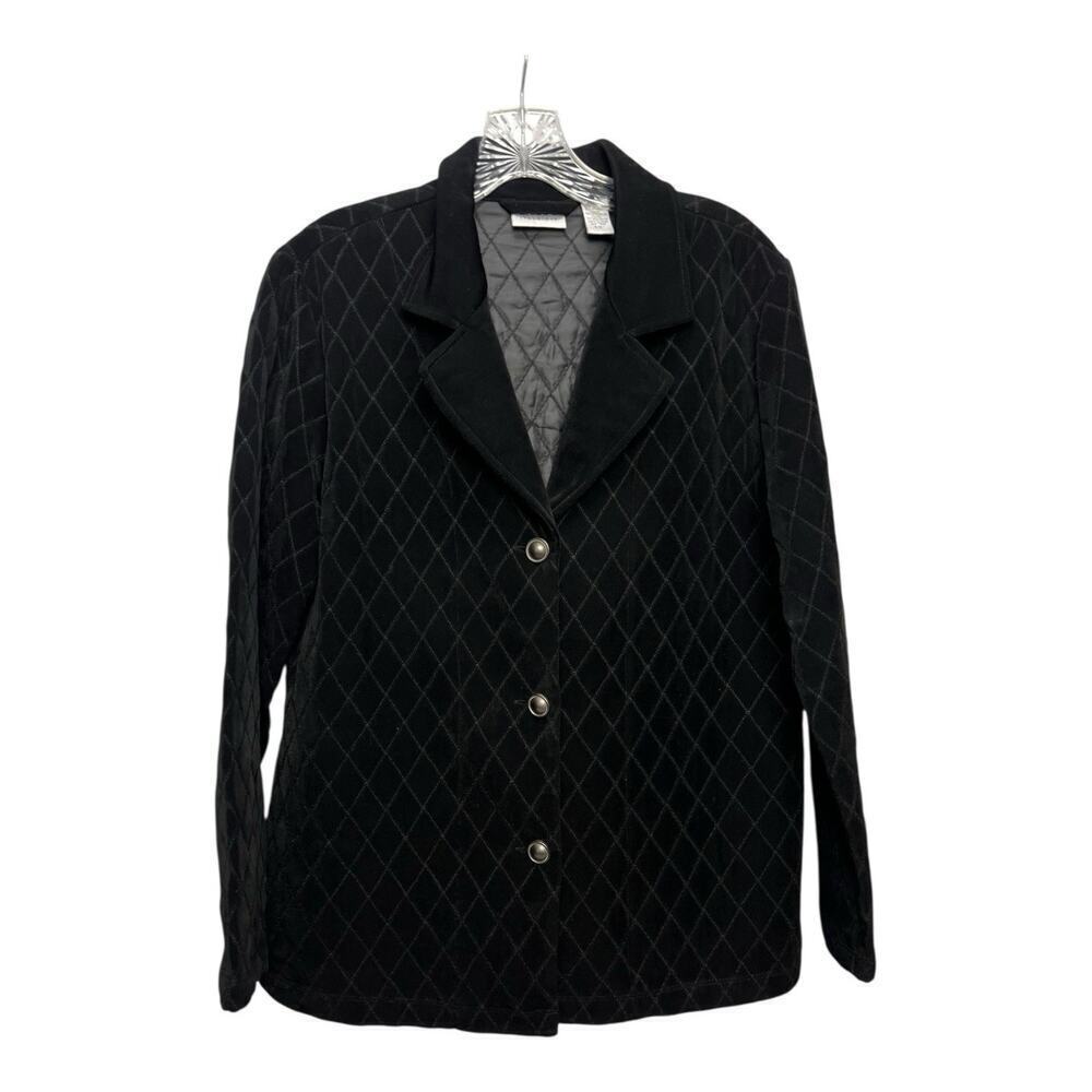Chico's Travelers Jacket Size 1 Black Quilted Long Sleeve Solid Buttons Blazer